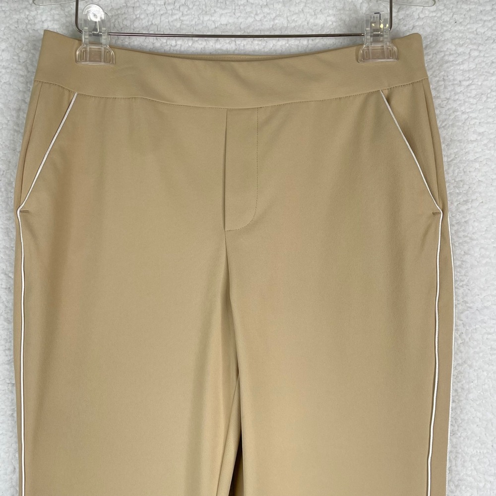 Acegolfs Womens Tan Golf Pants White Piping Stretch Straight Leg Size M NEW